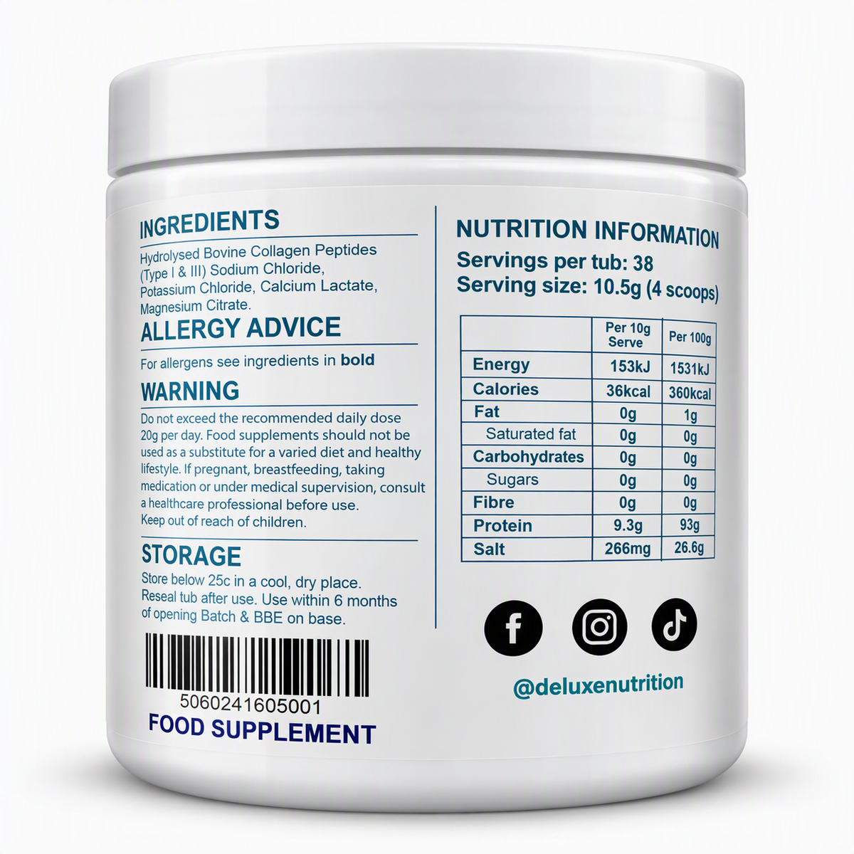 Unflavoured Collagen & Electrolyte Powder 400g | Bovine Collagen Types 1 & 3