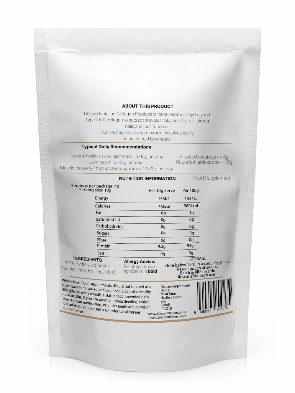 UNFLAVOURED BOVINE COLLAGEN POWDER | TYPES 1 & 3 | LIFESTYLE GRADE 400g
