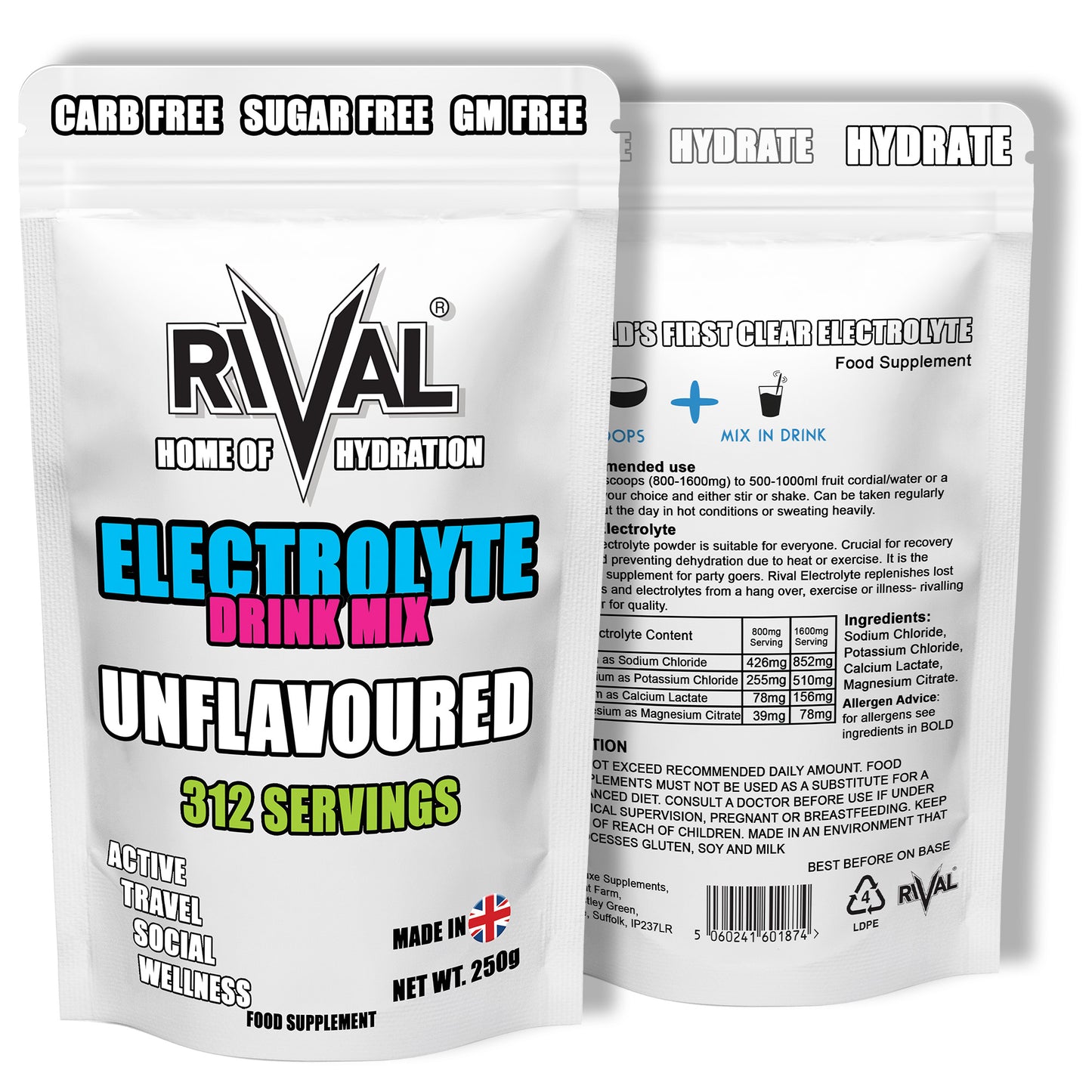 ELECTROLYTE POWDER (UNFLAVOURED AND FLAVOURED) BY RIVAL KETO FRIENDLY