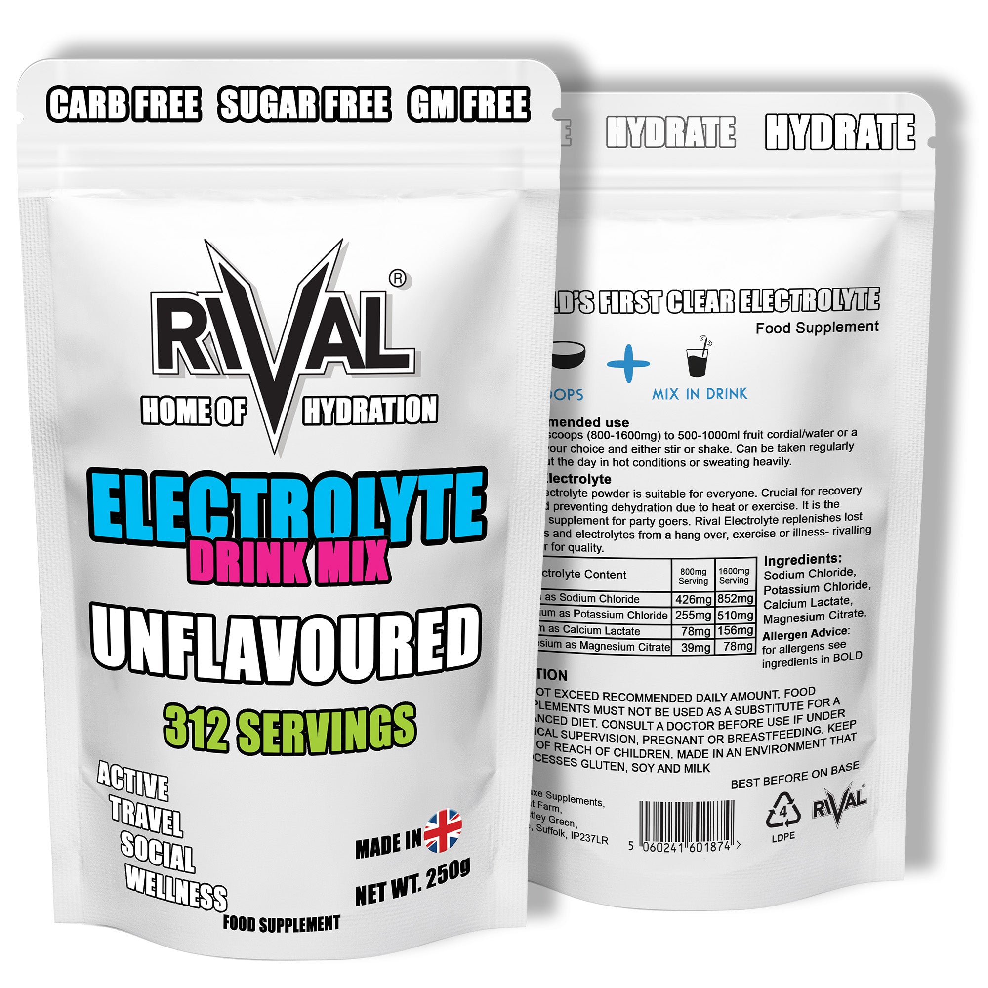 ELECTROLYTE POWDER (UNFLAVOURED AND FLAVOURED) BY RIVAL KETO FRIENDLY