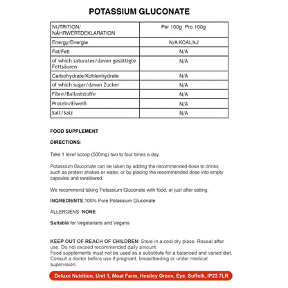 POTASSIUM GLUCONATE POWDER ADDITIVE FREE 100% PURE VEGAN